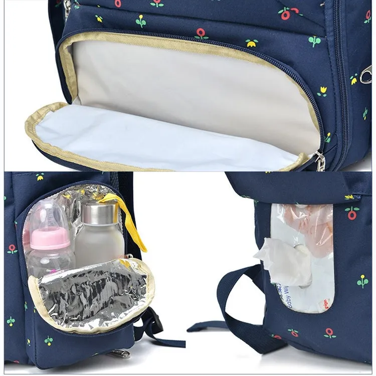 Fashion Travel Multifunctional Mother Shoulder Bag Maternity Mummy Nappy Backpack, Size: 18*30*43cm (Dark Blue Flower)