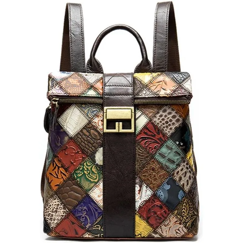 Floral Luxe Exotic Leather Patchwork Backpack