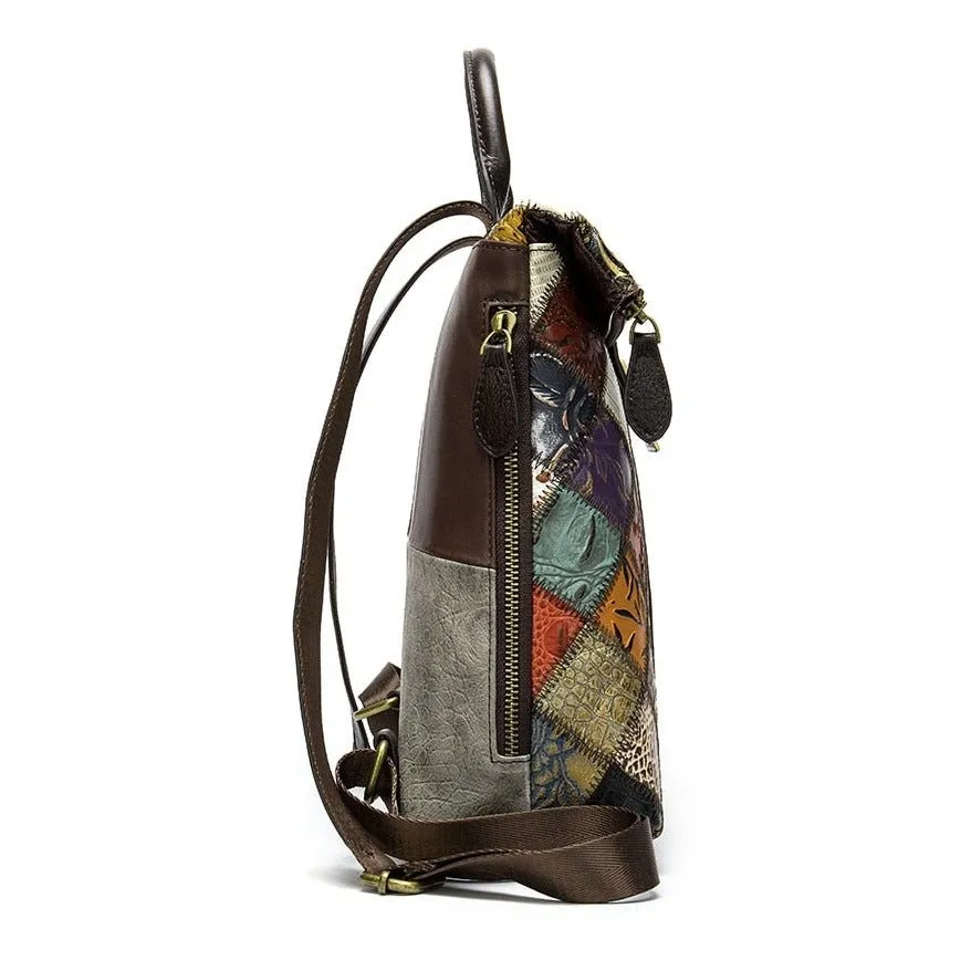 Floral Luxe Exotic Leather Patchwork Backpack