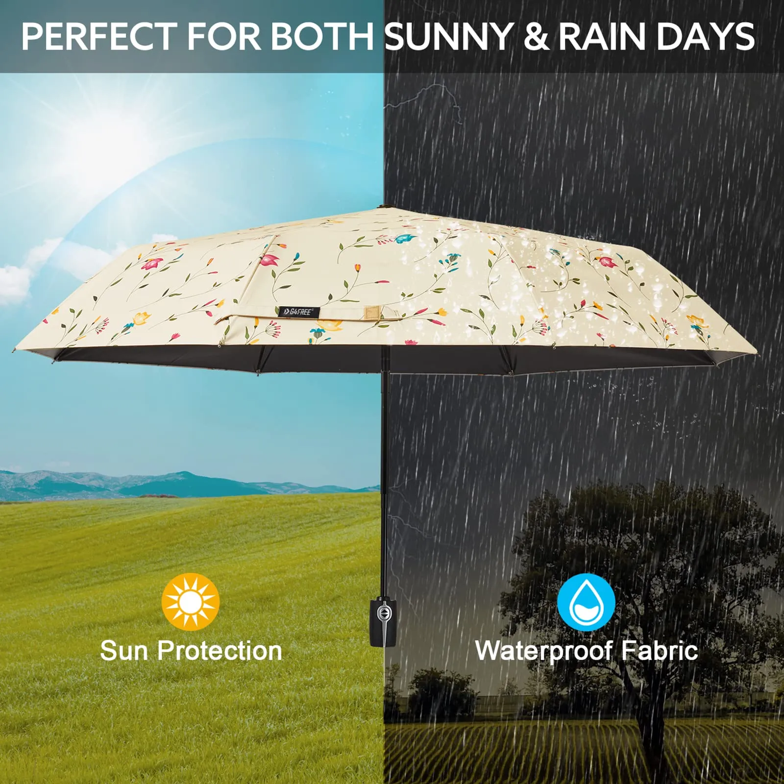 G4Free 46 Inch Auto Open UPF 50  UV Protection Large Travel Umbrella