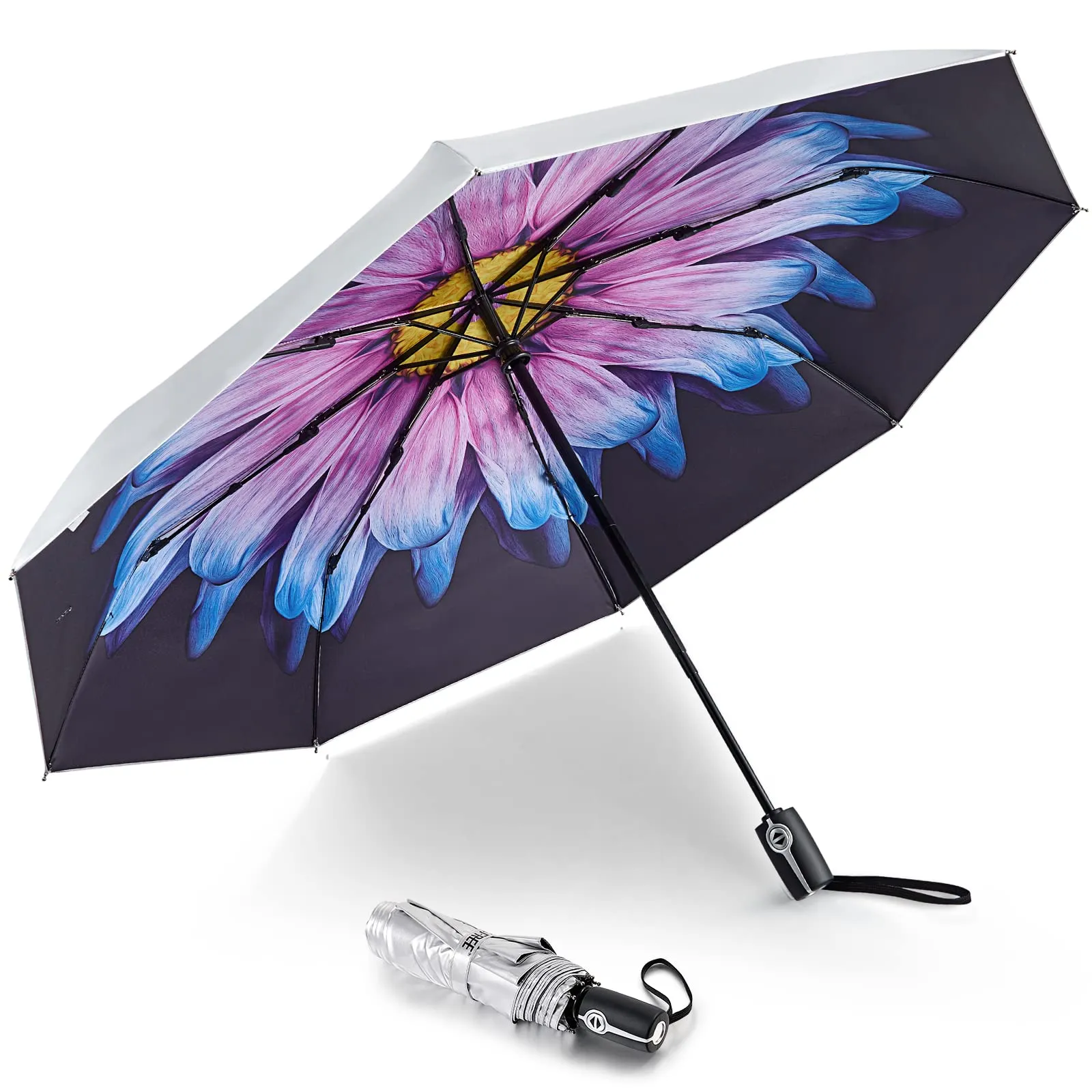 G4Free 46 Inch Auto Open UPF 50  UV Protection Large Travel Umbrella