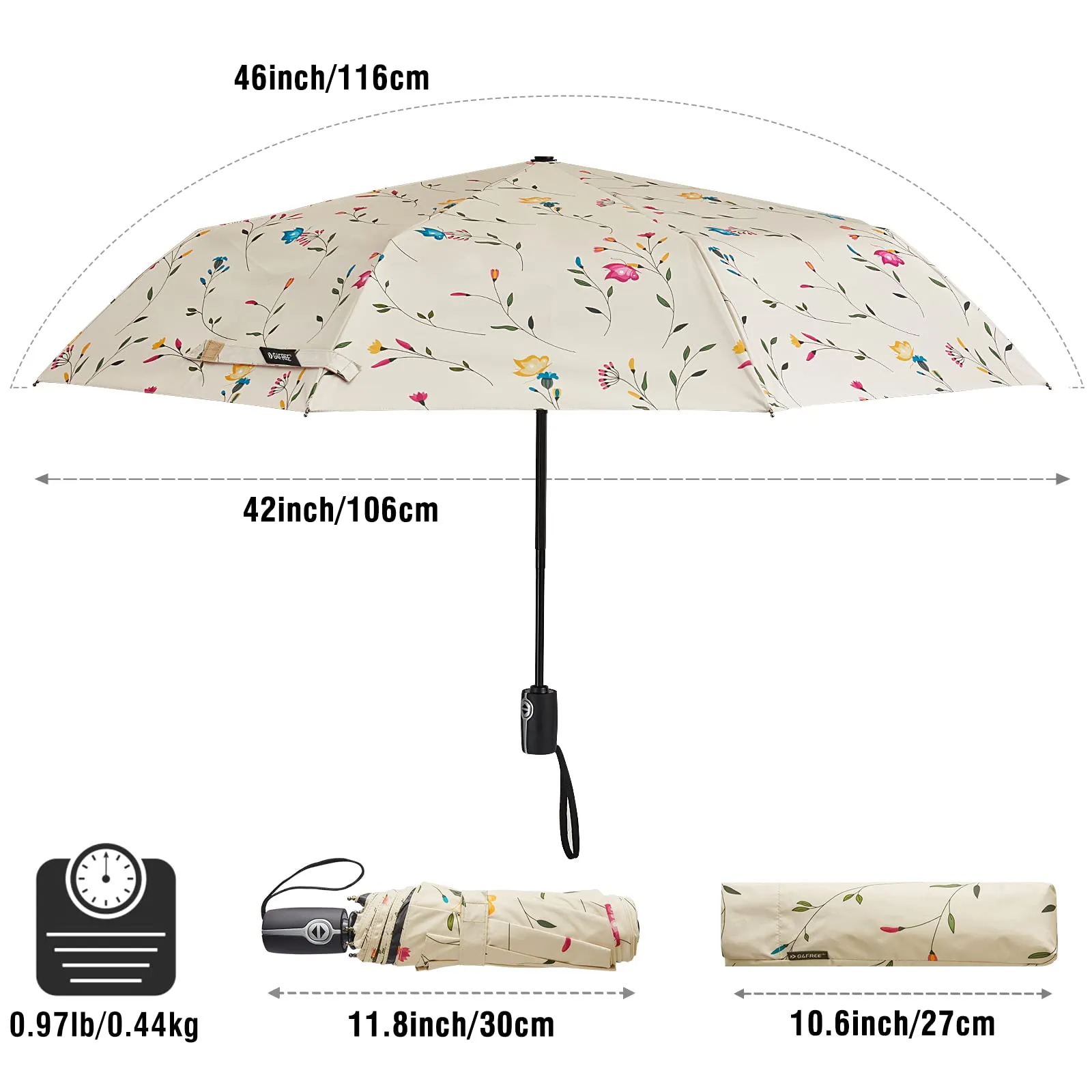 G4Free 46 Inch Auto Open UPF 50  UV Protection Large Travel Umbrella