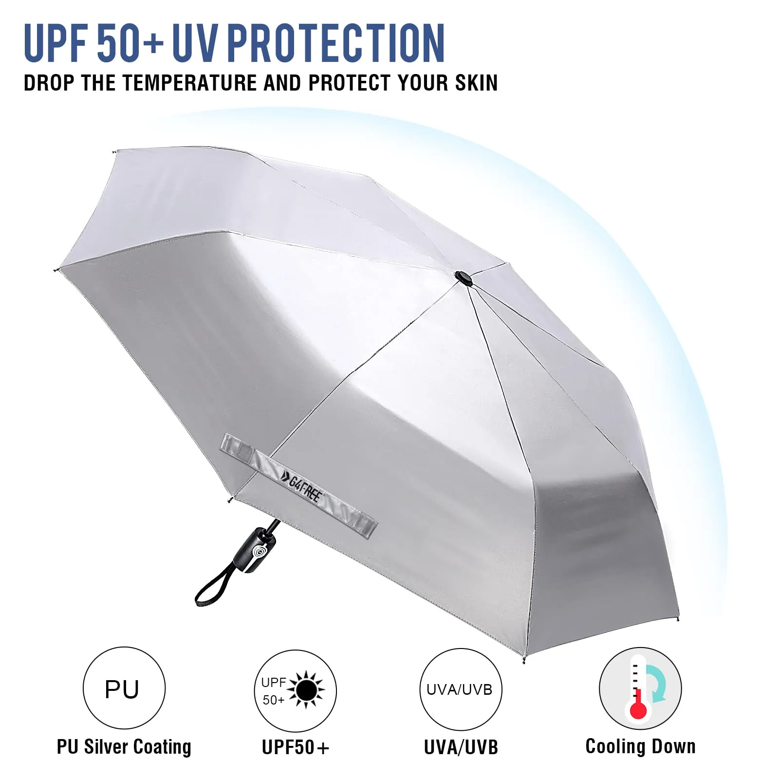 G4Free 46 Inch Auto Open UPF 50  UV Protection Large Travel Umbrella