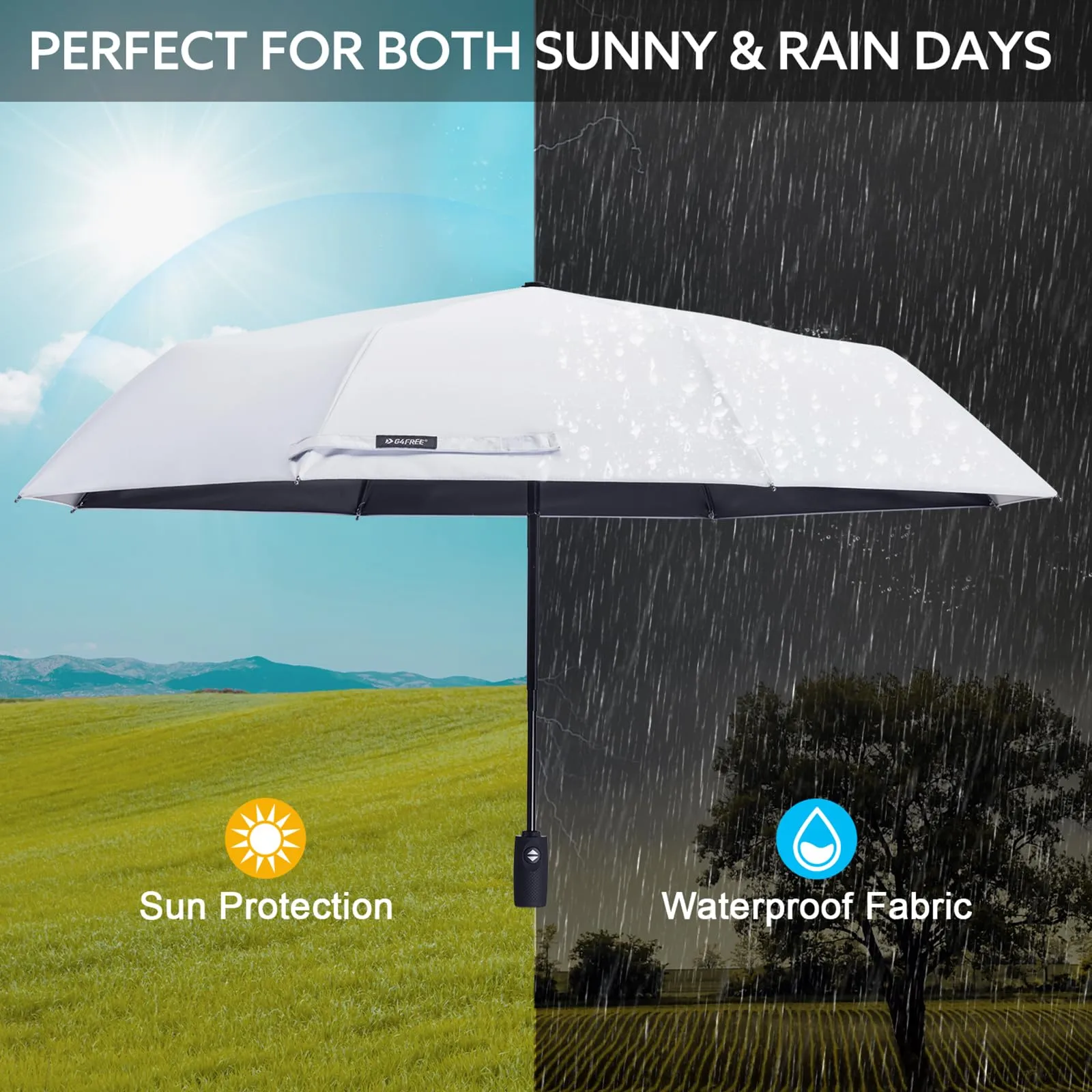 G4Free 46 Inch Auto Open UPF 50  UV Protection Large Travel Umbrella