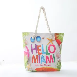 Hello Miami Beach Tote Bag with Zipper - Great Miami Fans Gift, Multicolor