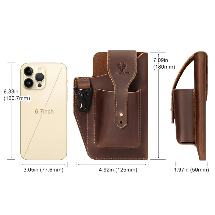 HUMERPAUL Retro Keychain Wears Belt Leather Mobile Phone Bag Men Waist Bag(Coffee)