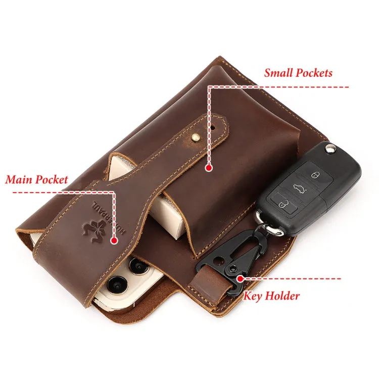 HUMERPAUL Retro Keychain Wears Belt Leather Mobile Phone Bag Men Waist Bag(Coffee)