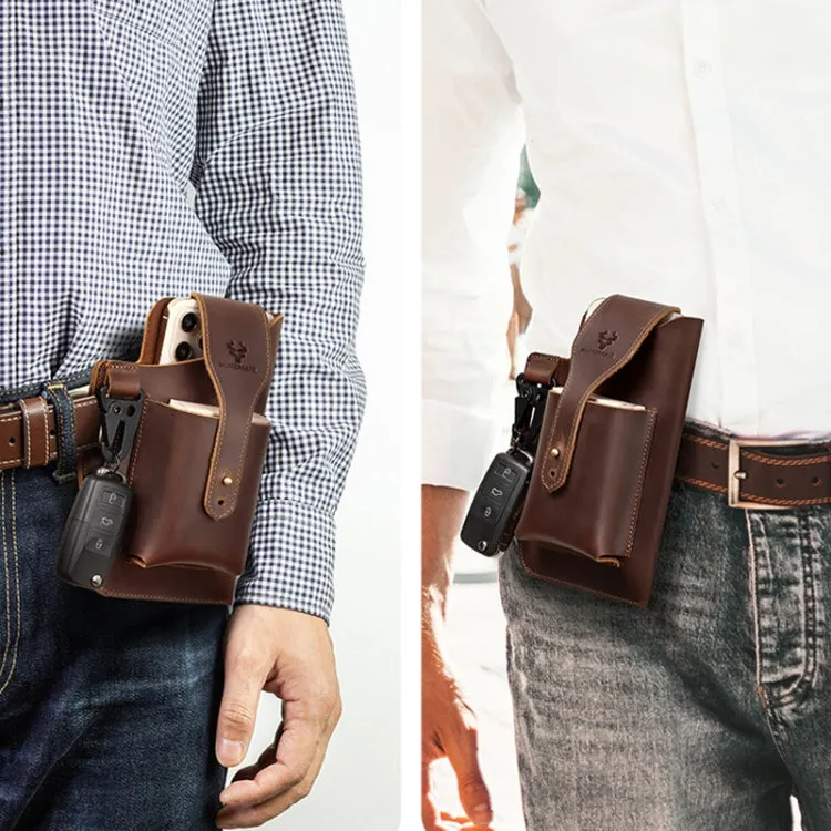 HUMERPAUL Retro Keychain Wears Belt Leather Mobile Phone Bag Men Waist Bag(Coffee)