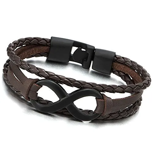 Infinity Love Number 8 Leather Bangle Bracelet for Men Women Three-Row Wristband