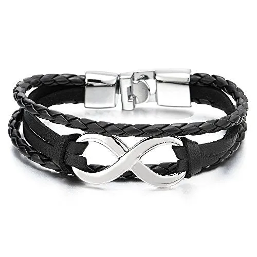 Infinity Love Number 8 Leather Bangle Bracelet for Men Women Three-Row Wristband