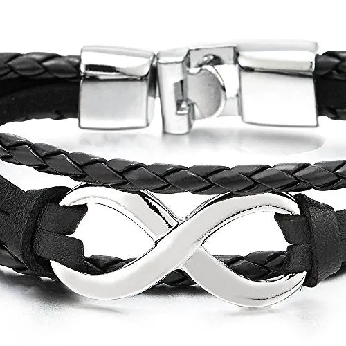 Infinity Love Number 8 Leather Bangle Bracelet for Men Women Three-Row Wristband