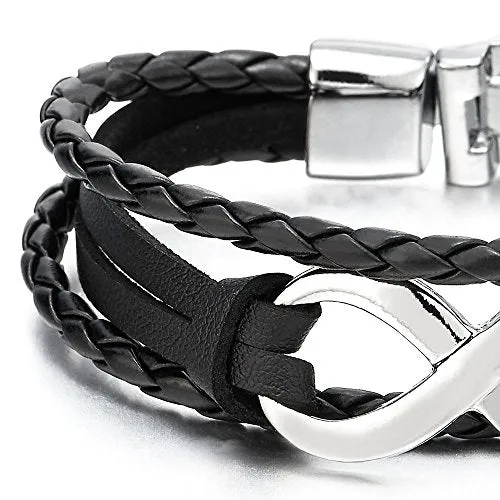 Infinity Love Number 8 Leather Bangle Bracelet for Men Women Three-Row Wristband