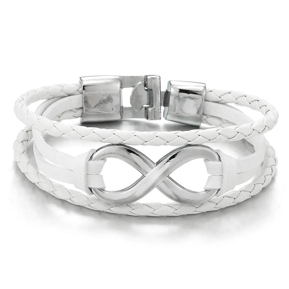 Infinity Love Number 8 Leather Bangle Bracelet for Men Women Three-Row Wristband