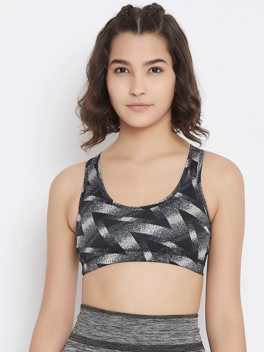 JUMP USA Black Geometric Non-Wired Non Padded Sports Bra