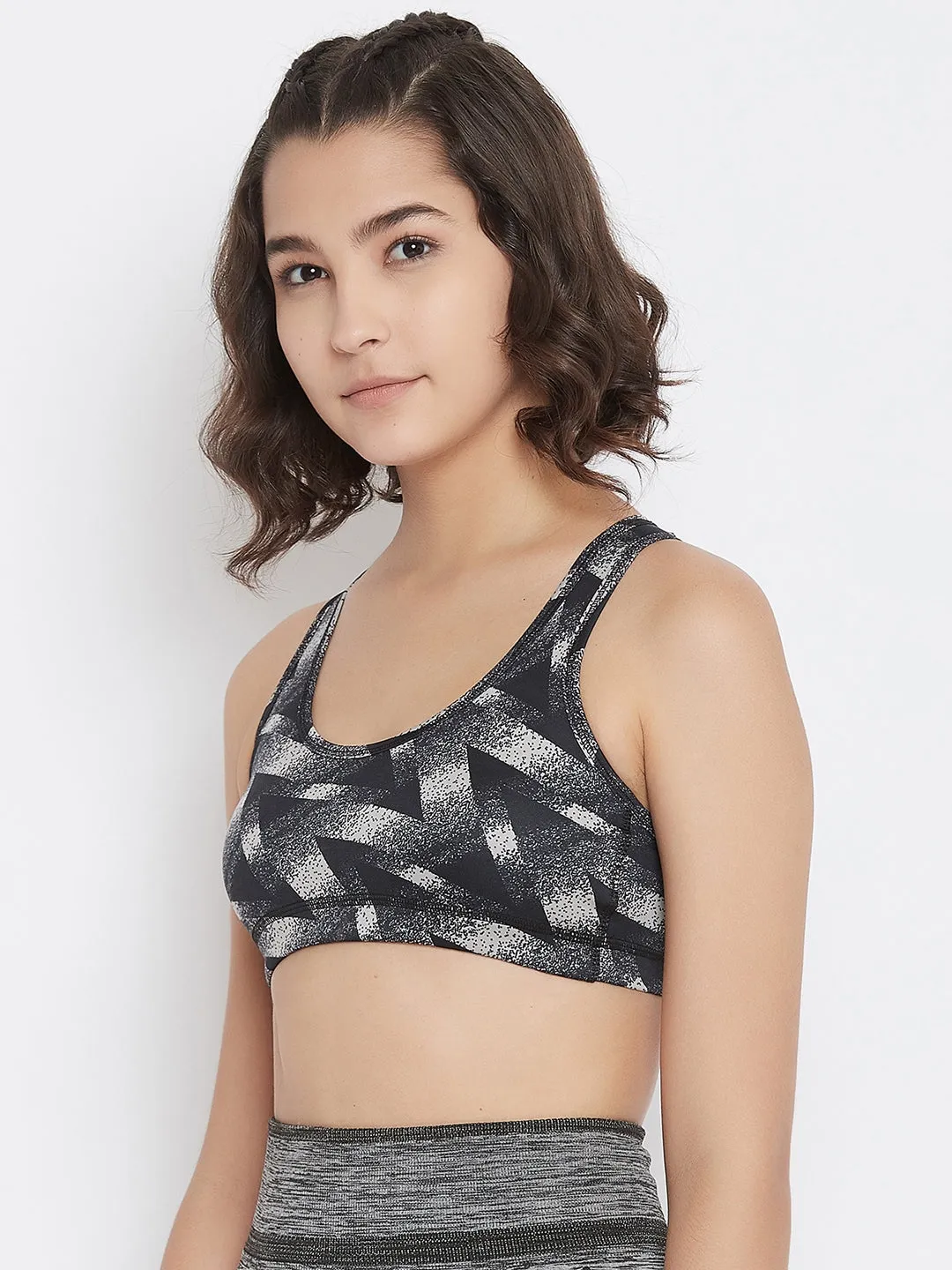 JUMP USA Black Geometric Non-Wired Non Padded Sports Bra