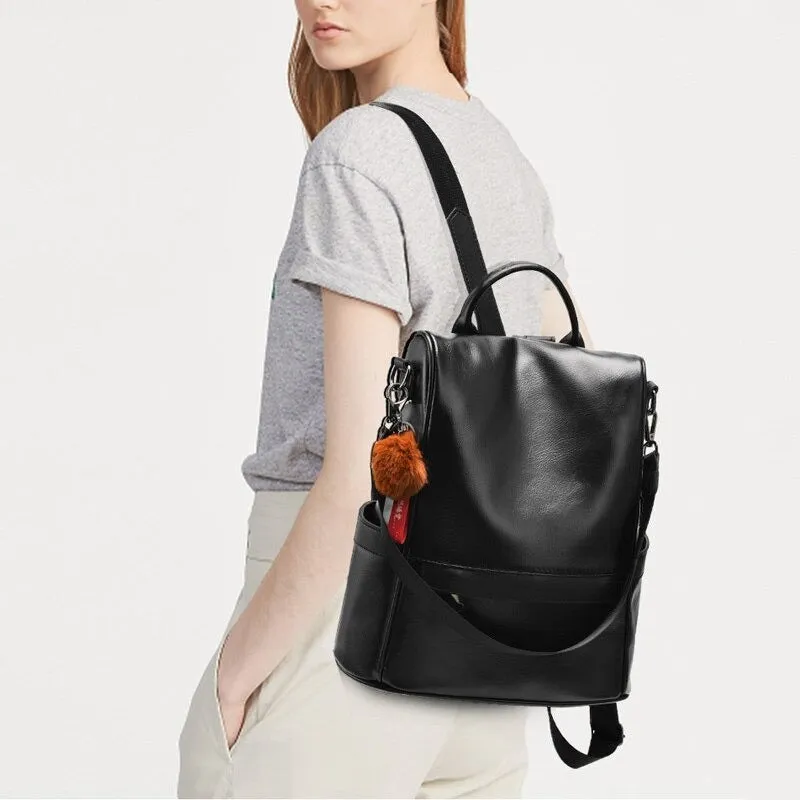 Large Capacity PU Women Leather Backpacks Retro