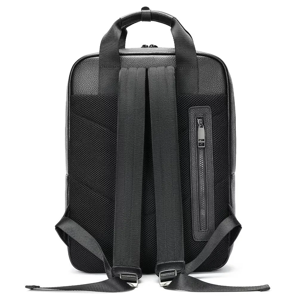 LeatherLux Cowhide Business Travel Laptop Backpack