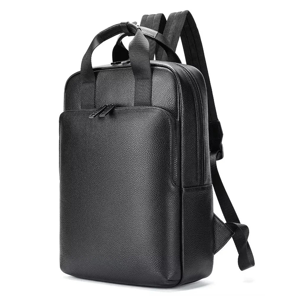 LeatherLux Cowhide Business Travel Laptop Backpack