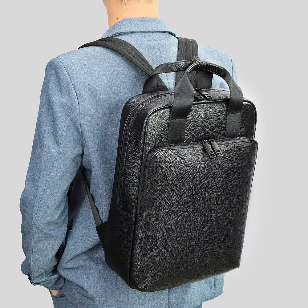 LeatherLux Cowhide Business Travel Laptop Backpack