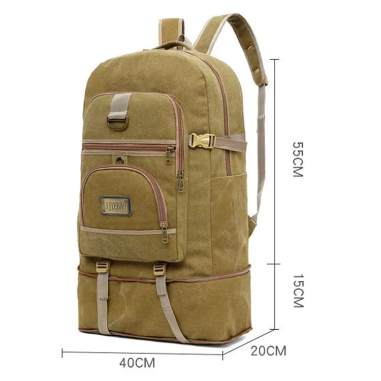 LIJIEBAO Outdoor Shoulder Bag Canvas Durable Travel Backpack Men Retro Casual Computer Bag(Khaki)