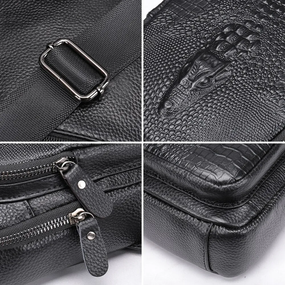 Luxury CrocPrint Leather Crossbody Messenger Bag