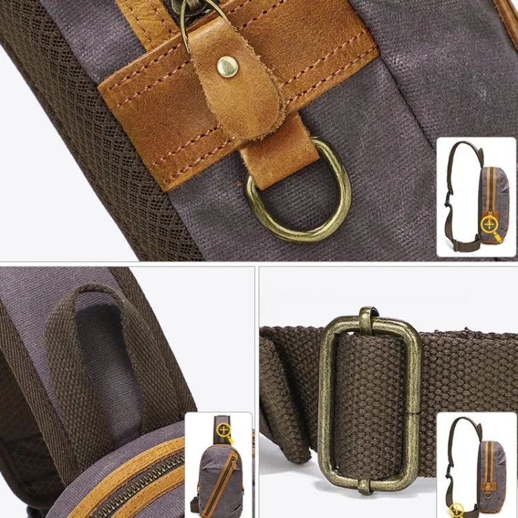 Men Chest Bag Waxed Canvas Crazy Horse Leather Shoulder Crossbody Bag Casual Waist Bag(Earth Yellow)