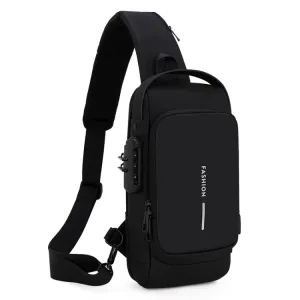 Men Multifunctional Waterproof Password Anti-theft Chest Bag(Black)