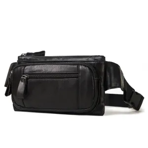 MH562 Leather Men Waste Bags Multifunctional Retro Messenger Bag(Black)