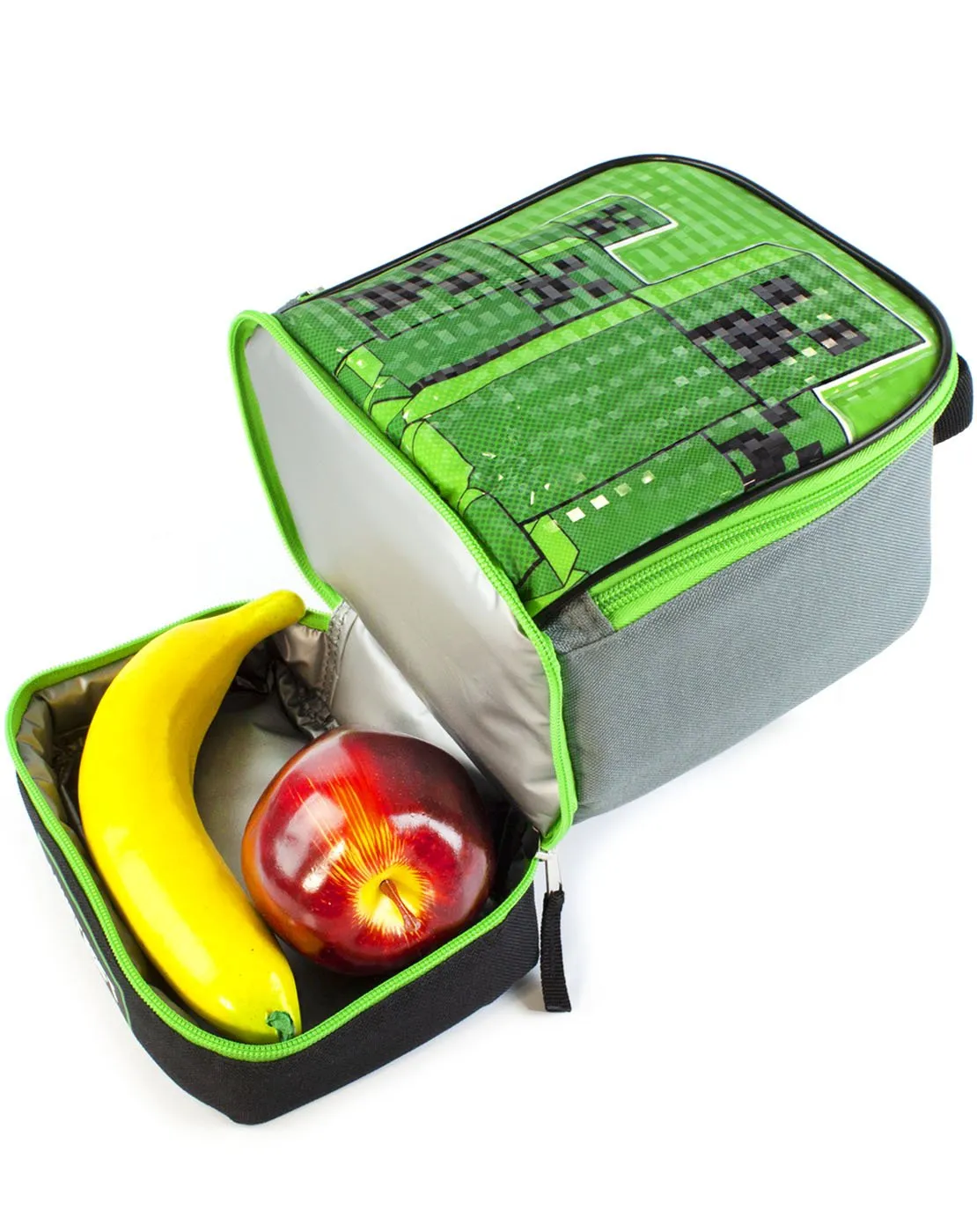 Minecraft Kids Lunchbox Creeper Zip Compartment Green Lunch bag