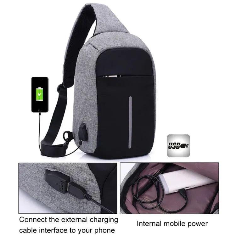 Multi-Function Portable Casual Chest Bag Outdoor Sports Anti-theft Shoulder Bag with External USB Charging Interface for Men / Women (Black)