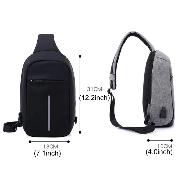 Multi-Function Portable Casual Chest Bag Outdoor Sports Anti-theft Shoulder Bag with External USB Charging Interface for Men / Women (Black)