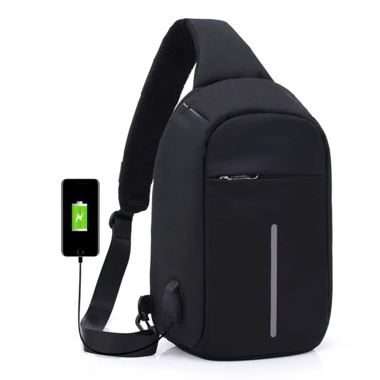 Multi-Function Portable Casual Chest Bag Outdoor Sports Anti-theft Shoulder Bag with External USB Charging Interface for Men / Women (Black)