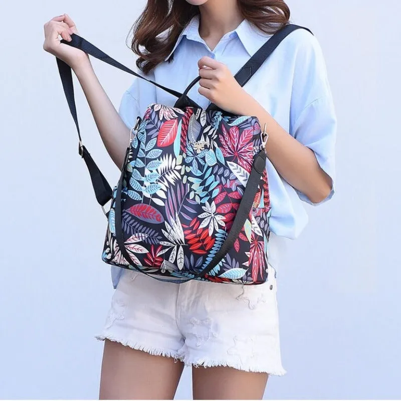 Nylon Flower Printing School Backpacks For Girls