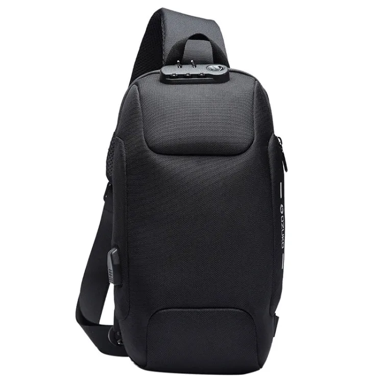 OZUKO 9223 Anti-theft Men Chest Bag Waterproof Crossbody Bag with External USB Charging Port, Style:Large Size(Black)