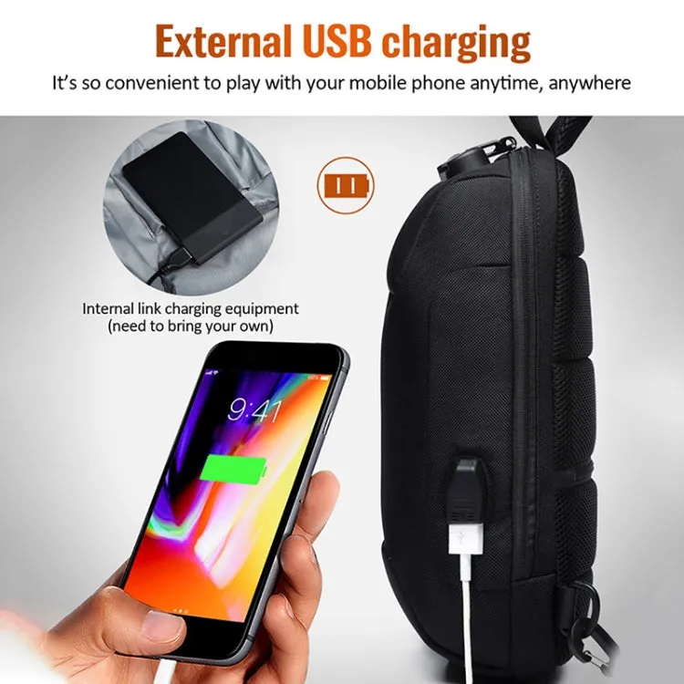 OZUKO 9223 Anti-theft Men Chest Bag Waterproof Crossbody Bag with External USB Charging Port, Style:Large Size(Black)