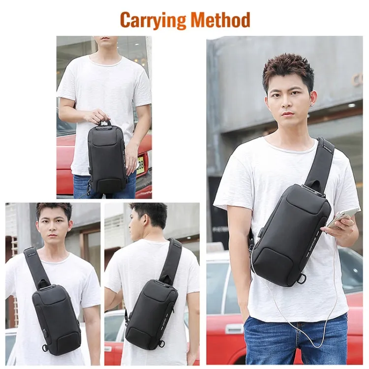 OZUKO 9223 Anti-theft Men Chest Bag Waterproof Crossbody Bag with External USB Charging Port, Style:Large Size(Black)