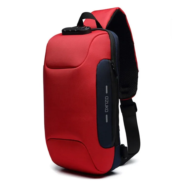 OZUKO 9223 Anti-theft Men Chest Bag Waterproof Crossbody Bag with External USB Charging Port, Style:Large Size(Red)