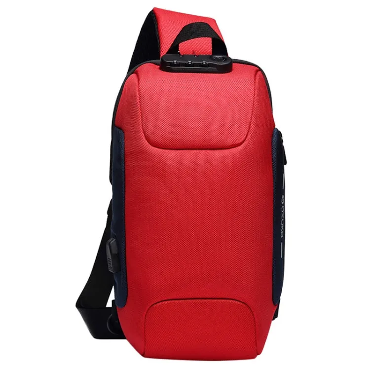 OZUKO 9223 Anti-theft Men Chest Bag Waterproof Crossbody Bag with External USB Charging Port, Style:Large Size(Red)