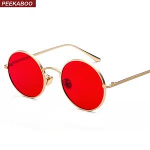 Peekaboo Gold Round Metal Frame Sunglasses Men Women Red Lens Yellow Pink Black