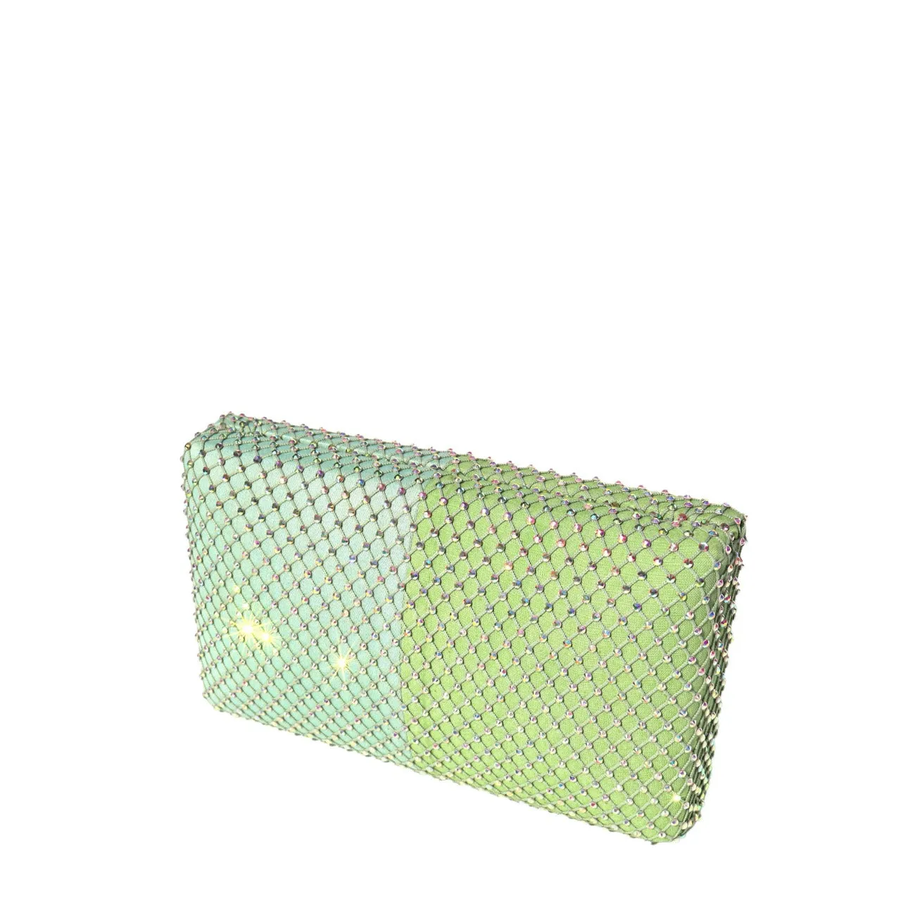 Pistachio Fishnet Crystal Clutch