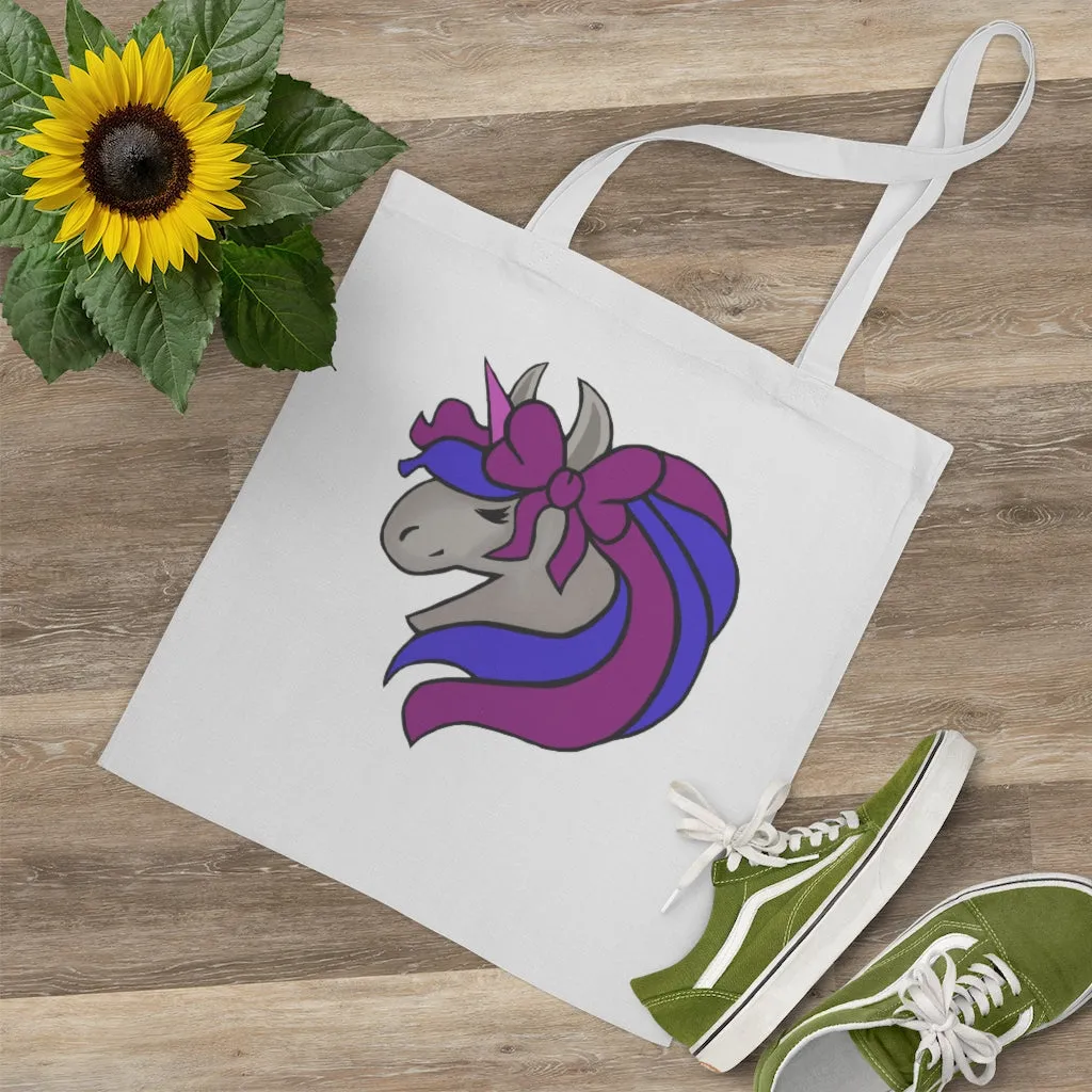 Purple Blue Unicorn Head Tote Bag