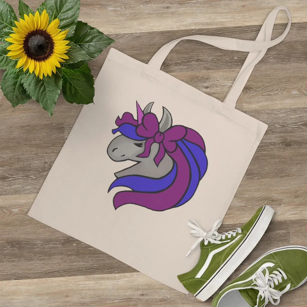 Purple Blue Unicorn Head Tote Bag