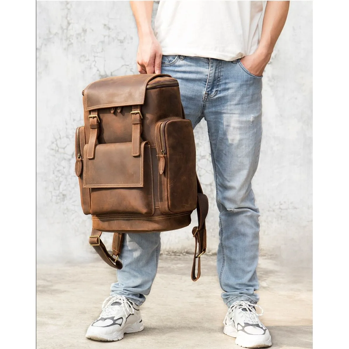 RetroLux Leather Laptop Backpack