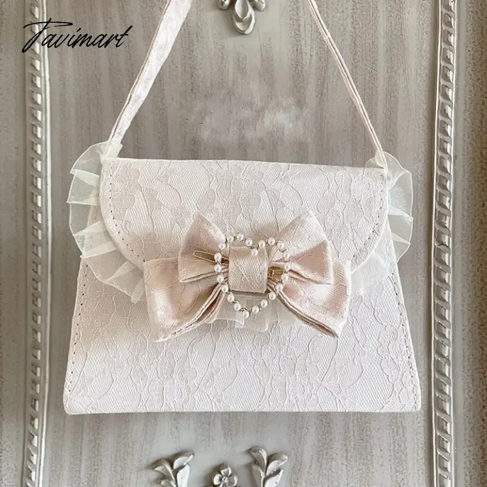 TAVIMART  Sweet Patchwork Lace Lolita Bags 2024 Pearl Eleagnt Uniform Crossbody Bags New Designed Aesthetic Vintage Bow Hangbag Women