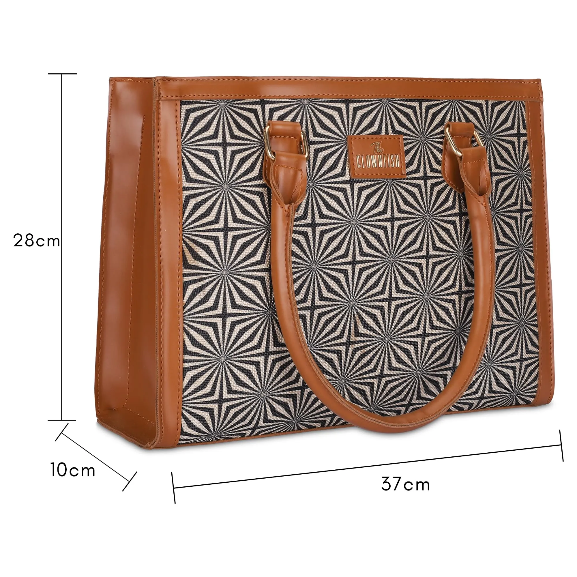 THE CLOWNFISH Alvis Handbag for Women Office Bag Ladies Shoulder Bag Tote For Women College Girls- Geometric Design (Tan)