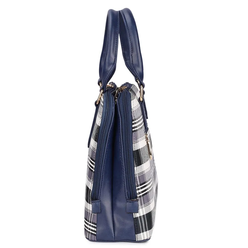 THE CLOWNFISH Andrea Handbag for Women Office Bag Ladies Shoulder Bag Tote For Women College Girls-Checks Design (Navy Blue)