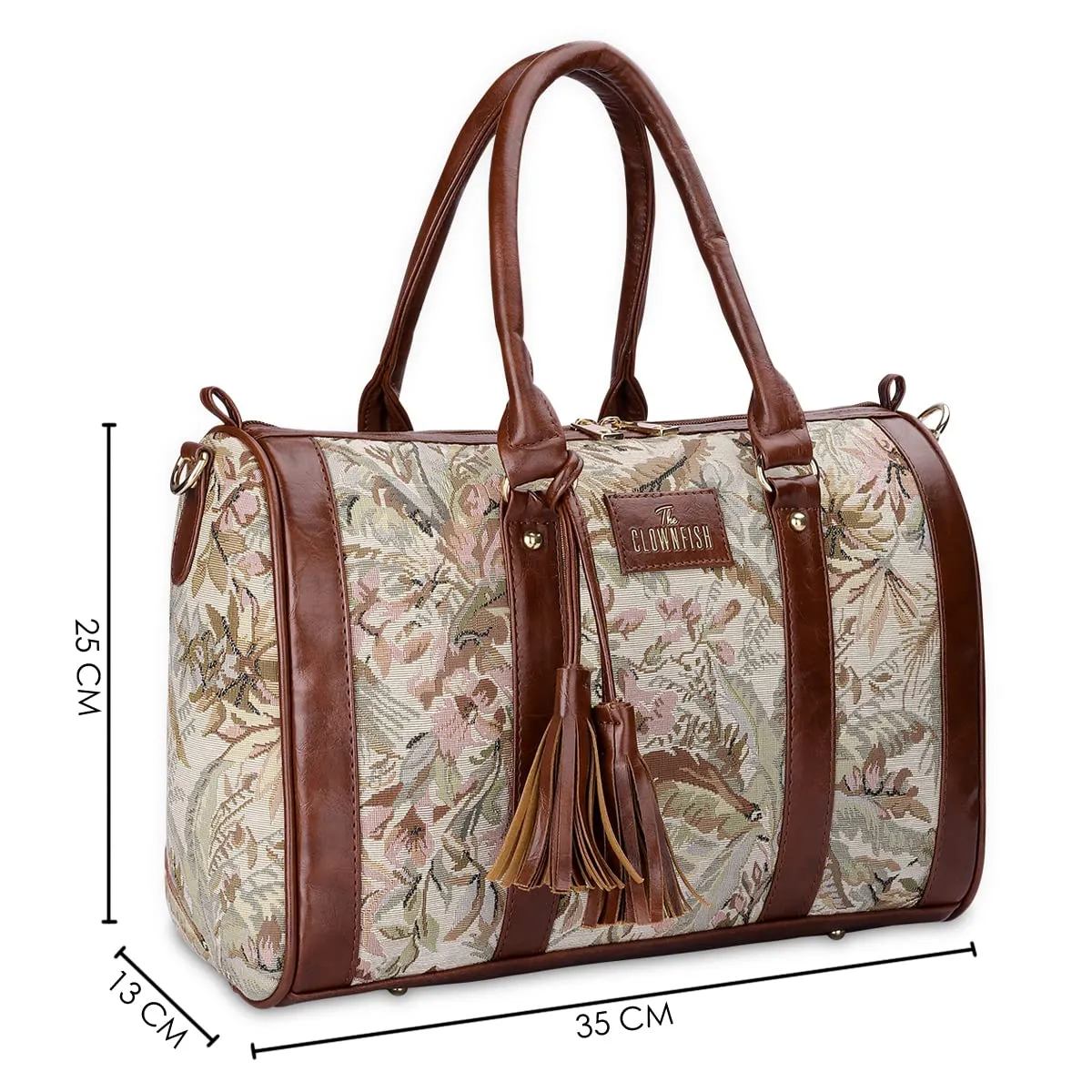 THE CLOWNFISH Lorna Tapestry Fabric & Faux Leather Handbag Sling Bag for Women Office Bag Ladies Shoulder Bag Tote For Women College Girls (Beige)