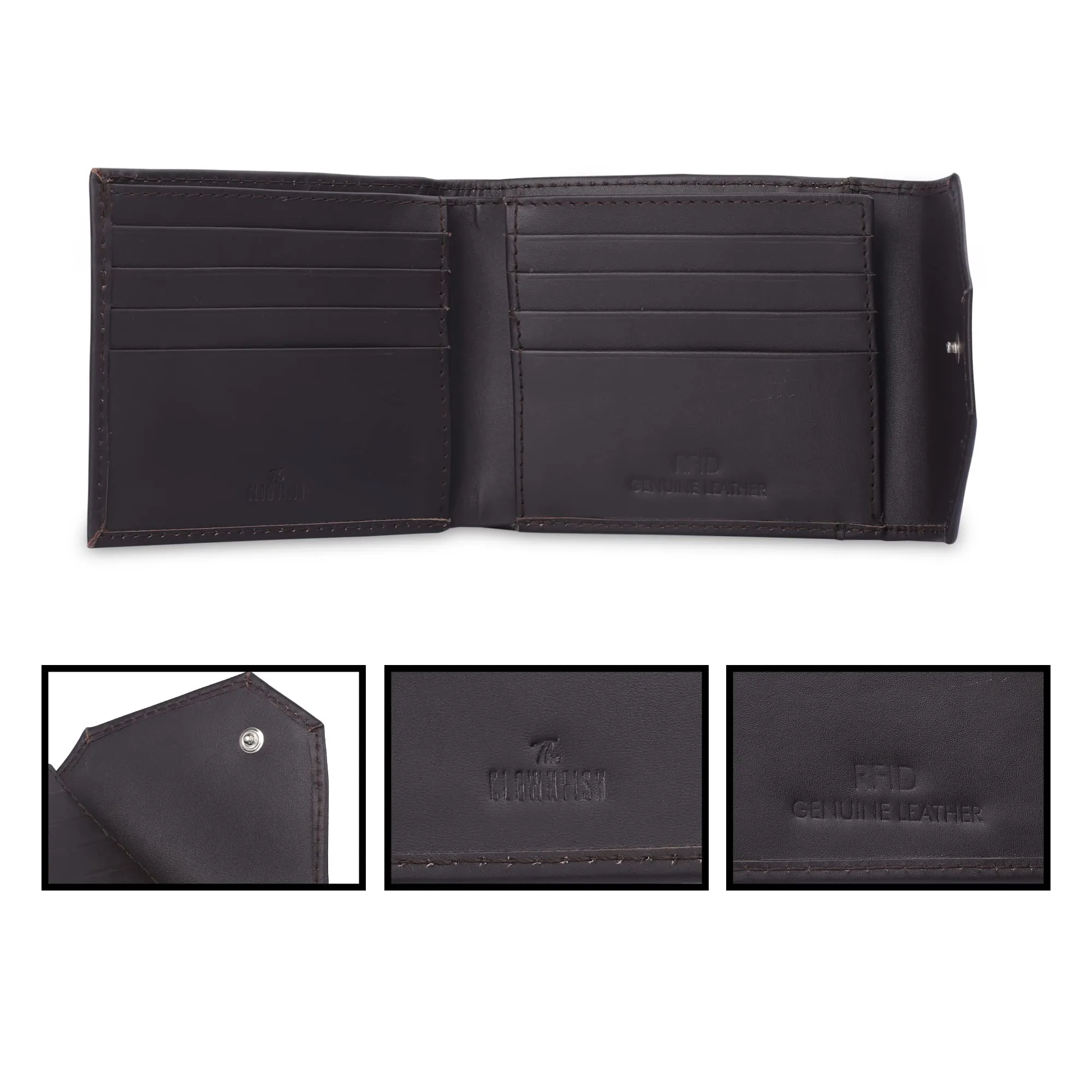 THE CLOWNFISH RFID Protected Genuine Leather Wallet for Men with Multiple Card Slots (Dark Brown)