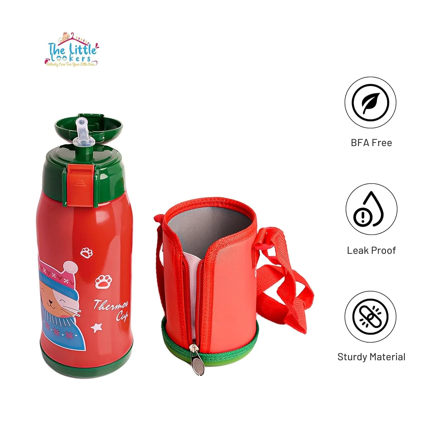 THE LITTLE LOOKERS Stainless Steel Insulated Sipper Bottle with Pop up Straw & Cover for Kids (550ml)