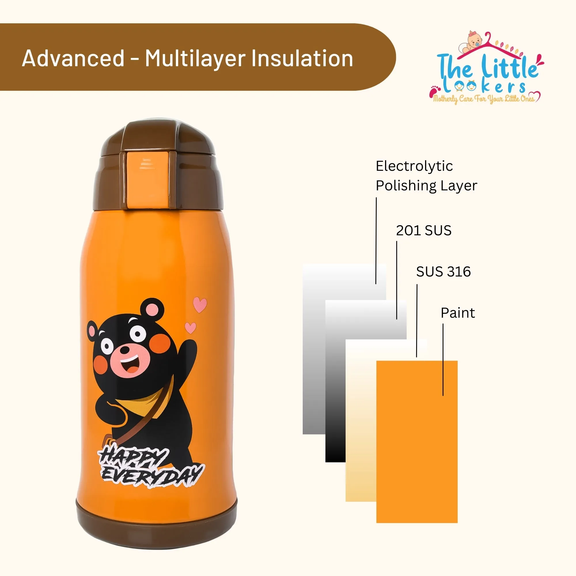 THE LITTLE LOOKERS Stainless Steel Insulated Sipper Bottle with Pop up Straw & Cover for Kids (550ml)